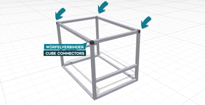 Platzierung der Würfelverbinder und der Gewinde für die Aluprofil-Küchenbox
