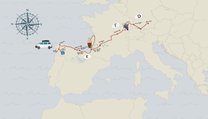 Teil 2: Nordspanien mit dem Campervan - Surfen an der Biscaya und Pilgerspirit am Camino 1 Die bisherige Route auf unsere Reise