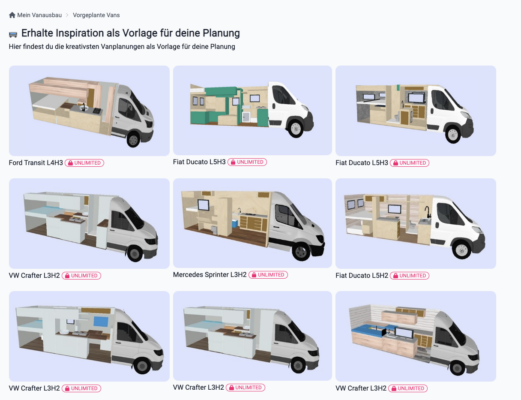 Fertige Projekte in Plan your van