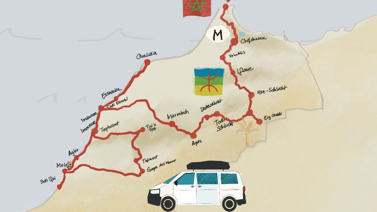 Marokko mit dem Camper – Alles, was du wissen musst (2026) 35 Karte unserer Marokko-Route über 2 Monate