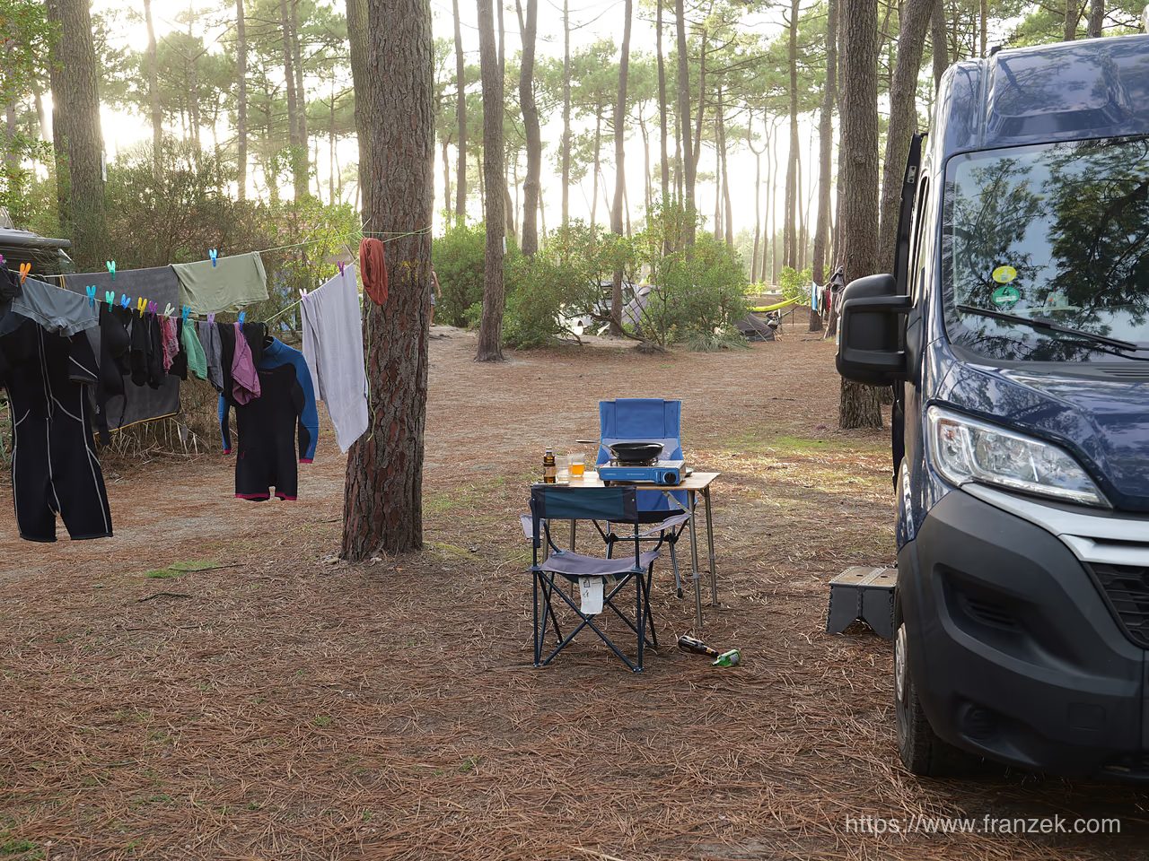 Frankreichs Atlantikküste mit dem Camper – Von der Bretagne bis in die Landes 20 Camper im Kiefernwald der Landes
