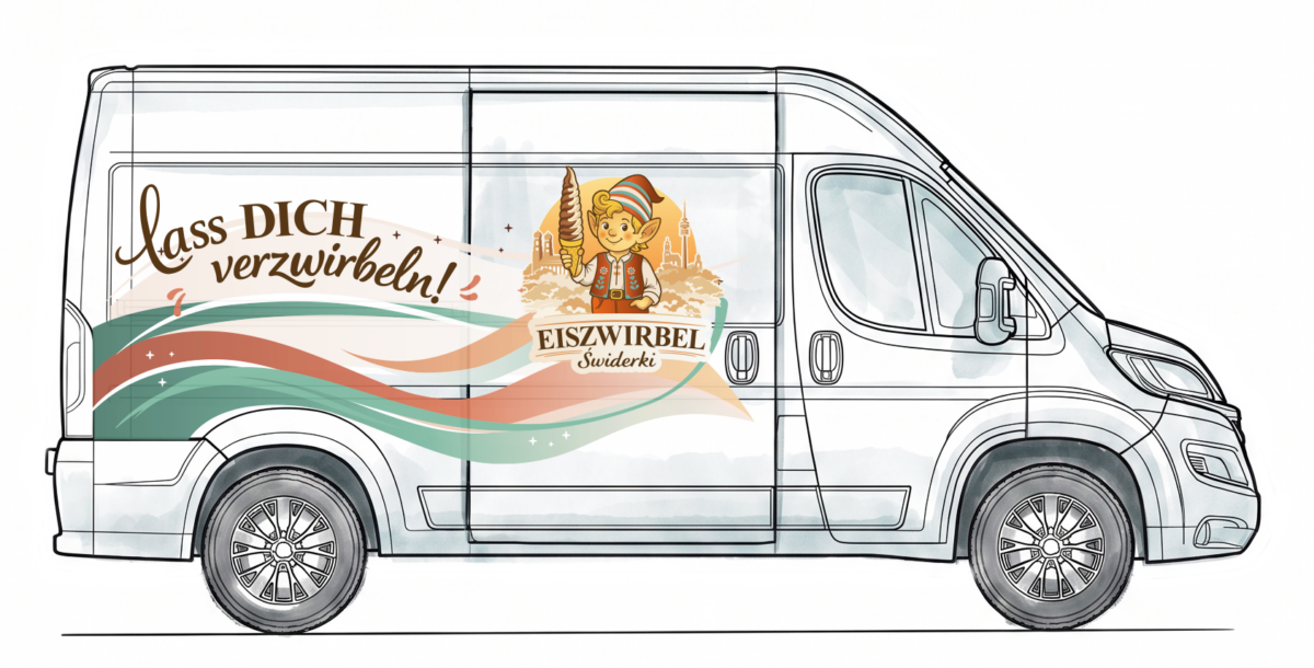 Kastenwagen selbst folieren: Dein Guide fürs Fahrzeugbranding 5 Digitale Vorschau des Kastenwagens mit großflächigem Branding zum Vergleich